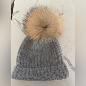 Gray Wool Knit Beanie with Lux Fur Pom